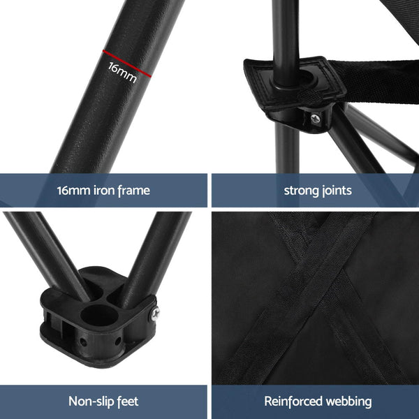 Weisshorn Folding Camping Moon Chair Portable Seat Weight Capacity 120Kg Black Camping Chairs