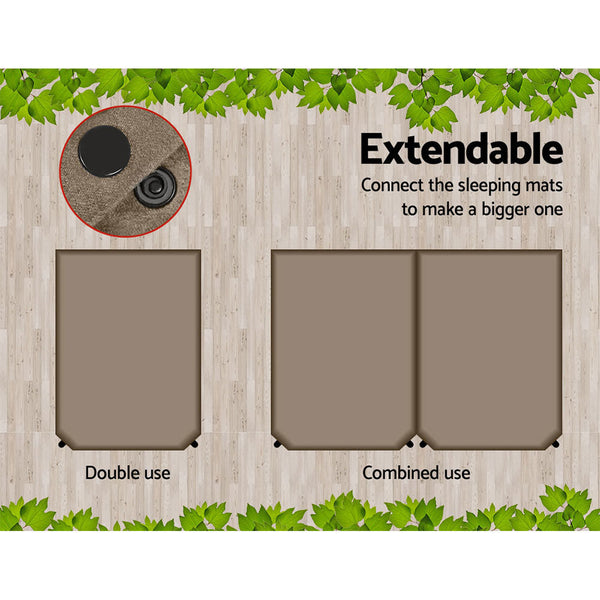 Weisshorn Self Inflating Mattress 10Cm Camping Sleeping Air Double Coffee Inflatable Mattresses & Airbeds