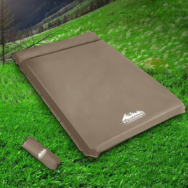 Weisshorn Self Inflating Mattress 10Cm Camping Sleeping Air Double Coffee Inflatable Mattresses & Airbeds