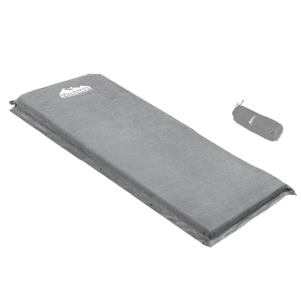 Weisshorn Self Inflating Mattress Camping Sleeping Air Bed Single Grey Inflatable Mattresses & Airbeds
