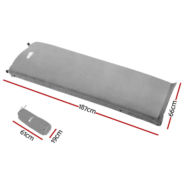Weisshorn Self Inflating Mattress Camping Sleeping Air Bed Single Grey Inflatable Mattresses & Airbeds