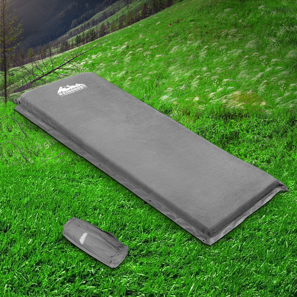 Weisshorn Self Inflating Mattress Camping Sleeping Air Bed Single Grey Inflatable Mattresses & Airbeds
