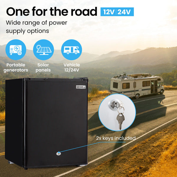 Gecko 70L Bar Fridge And Freezer 12V/24V/240V For Camping Caravans Black Portable Fridges