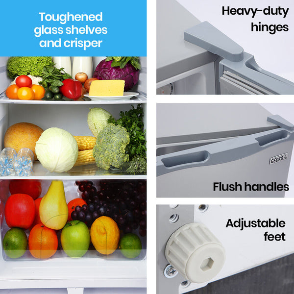 Gecko 95L Upright Fridge And Freezer 12V/24V/240V For Camping Caravans Silver Portable Fridges