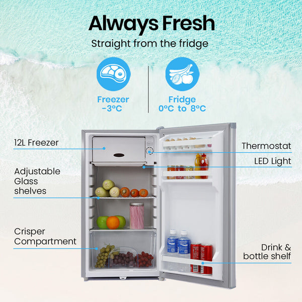 Gecko 95L Upright Fridge And Freezer 12V/24V/240V For Camping Caravans Silver Portable Fridges