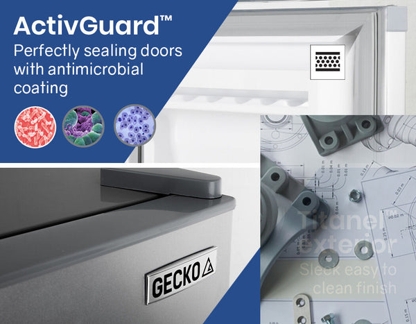 Gecko 95L Fridge Freezer Camping Motorhome Upright Fridges 12V/24V/240V Silver Portable Fridges