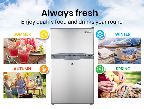 Gecko 95L Fridge Freezer Camping Motorhome Upright Fridges 12V/24V/240V Silver Portable Fridges