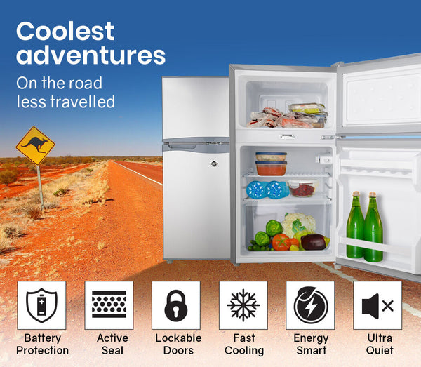 Gecko 95L Fridge Freezer Camping Motorhome Upright Fridges 12V/24V/240V Silver Portable Fridges