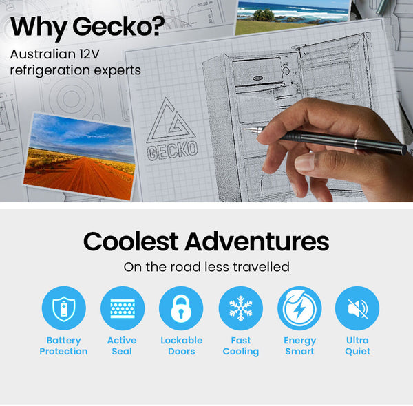 Gecko 95L Fridge Freezer Camping Motorhome Upright Fridges 12V/24V/240V Silver Portable Fridges
