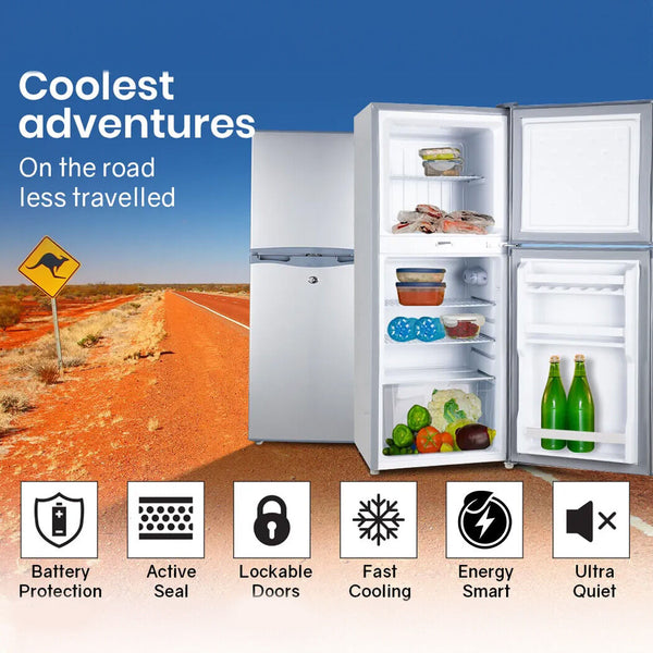 Gecko 125L Fridge Freezer Camping Motorhome Upright Fridges 12V/24V/240V Silver Portable Fridges