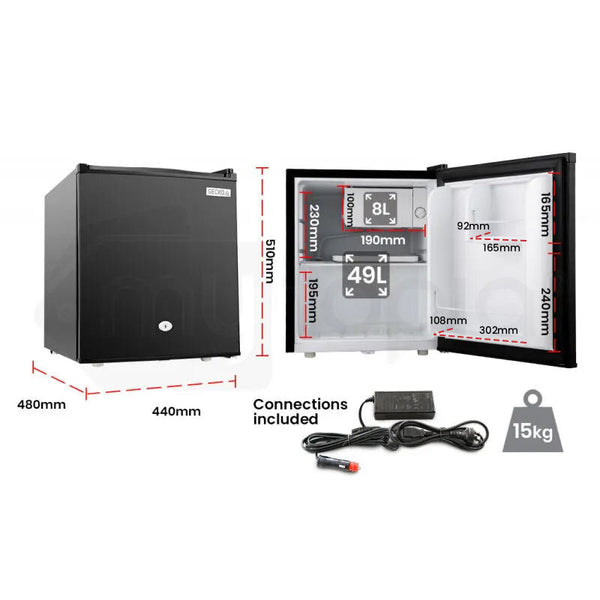 Gecko 57L Camping Bar Fridge With Freezer 12V/24V/240V Black Portable Fridges