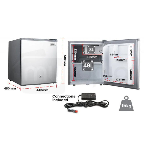 Gecko 57L Camping Bar Fridge With Freezer 12V/24V/240V Portable Fridges