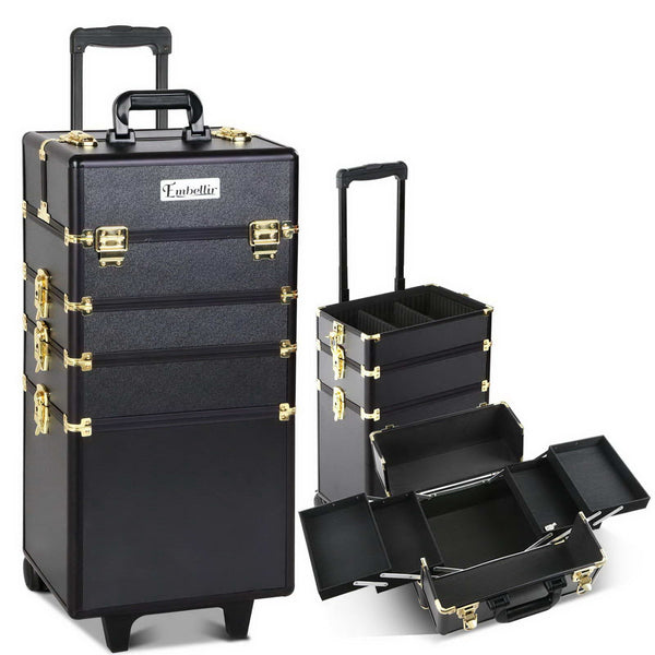 Embellir Makeup Case Beauty Trolley Cosmetic Organiser Box Travel Wheels Gold Makeup Bags & Cases