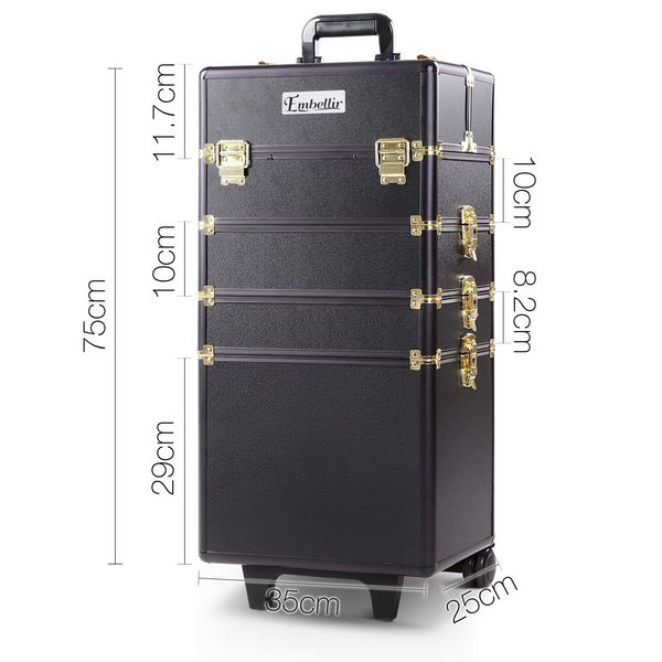 Embellir Makeup Case Beauty Trolley Cosmetic Organiser Box Travel Wheels Gold Makeup Bags & Cases