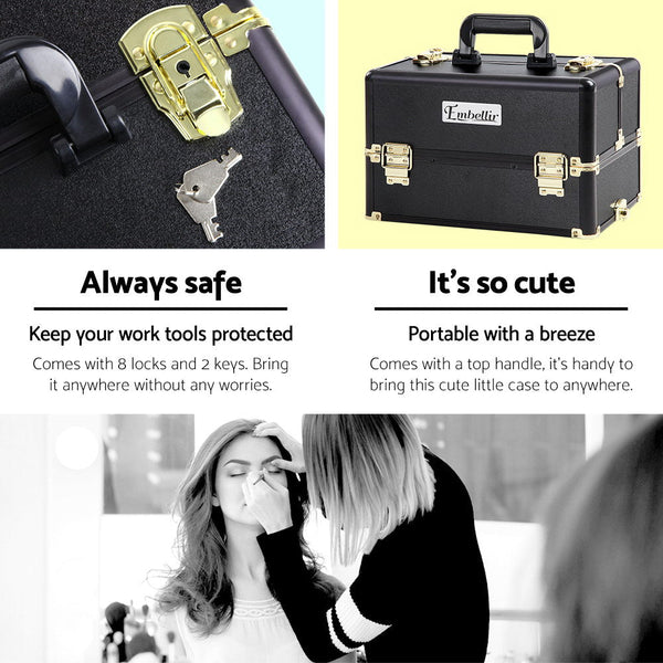 Embellir Makeup Case Beauty Trolley Cosmetic Organiser Box Travel Wheels Gold Makeup Bags & Cases