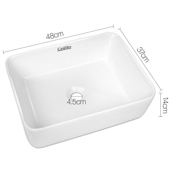 Cefito Bathroom Basin Ceramic Vanity Sink Hand Wash Bowl 48X37cm White Bathroom Sinks