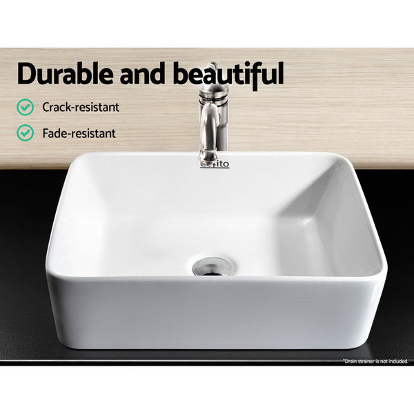 Cefito Bathroom Basin Ceramic Vanity Sink Hand Wash Bowl 48X37cm White Bathroom Sinks