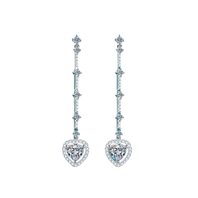 Veile Studios 2 Carat Moissanite Zircon 925 Sterling Silver Heart Earrings
