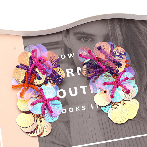 Veile Studios Exaggerated Handmade Rice Bead Flower For Women In Mixed Materials Earrings