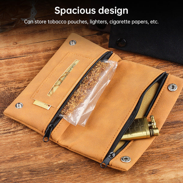 Handmade Brushed Leather Cigar Bag: Foldable Multifunctional Holds Lighter & Tobacco (Moisturizing) Bags