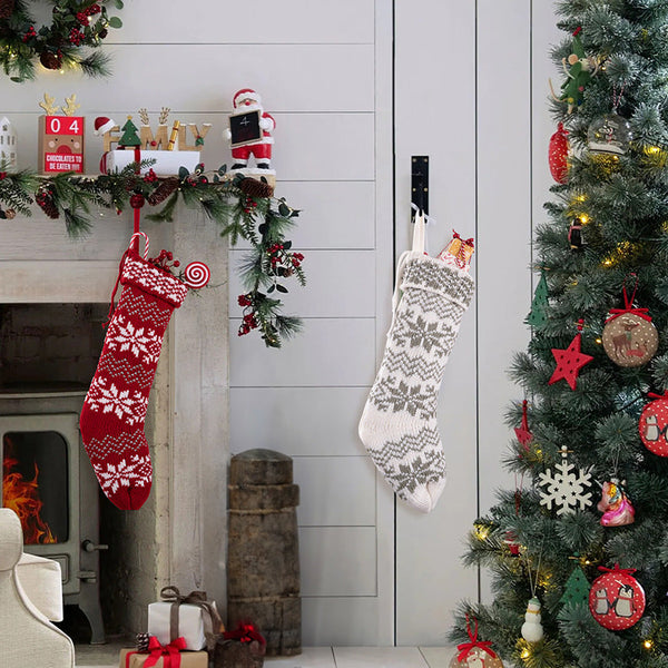 Christmas Knitted Stocking With Snowflake Design Seasonal Decorations