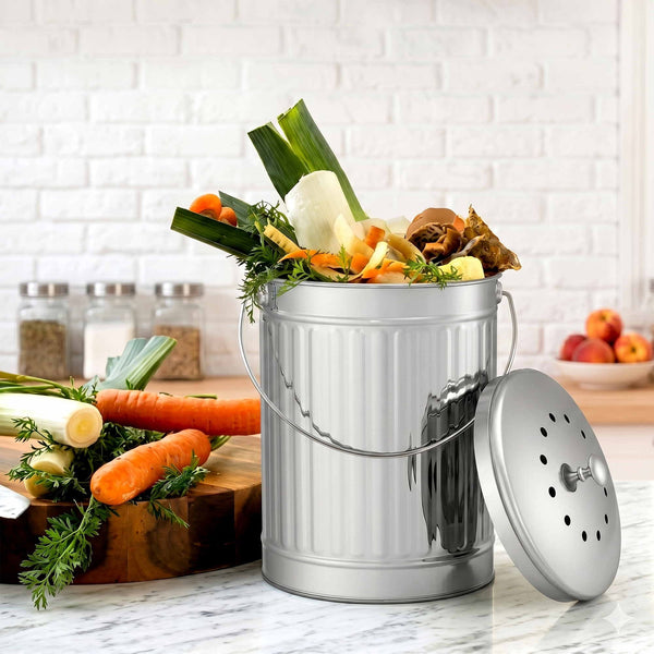 Gardeon 6L Stainless Steel Kitchen Compost Bin With Ventilated Lid Garden Compost Bins