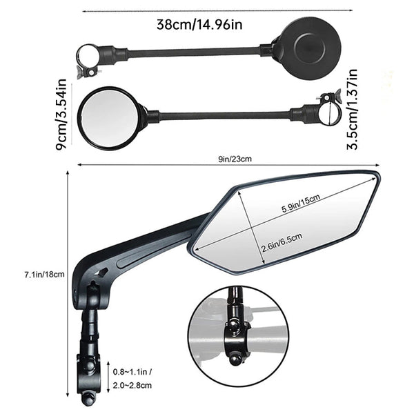 Bike Mirror Adjustable Handlebar Rear View For Mountain Road Bicycle 2 Pack (Black) Mirrors