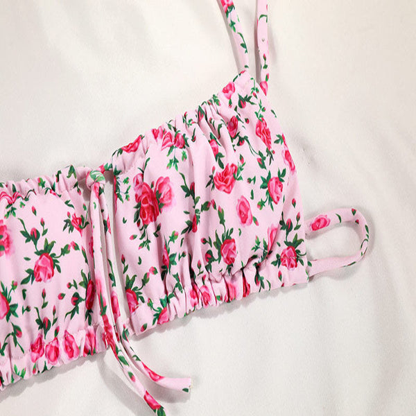 Floral Print Strap Bikini For Women European And American Style Swimwear