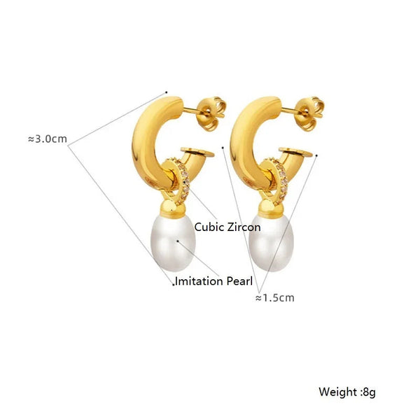 Veile Studios Imitation Pearl C Shaped Titanium Steel Non Fading Accessories Earrings