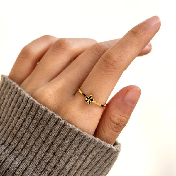 925 Sterling Silver Enamel Flower Ring Rings