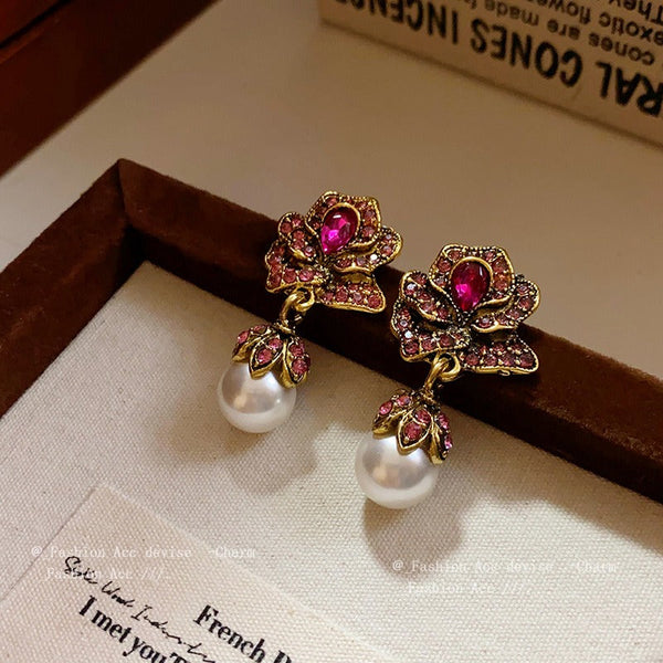 Veile Studios Flower Pearl Medieval Fashion High End Feel Niche Versatile Accessories Earrings