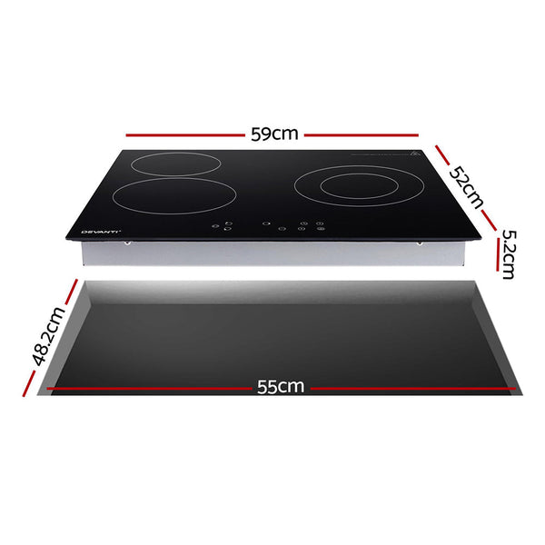 Devanti Electric Ceramic Cooktop 60Cm Kitchen Cooker 4 Burner Hob Touch Control 5200W Cooktops