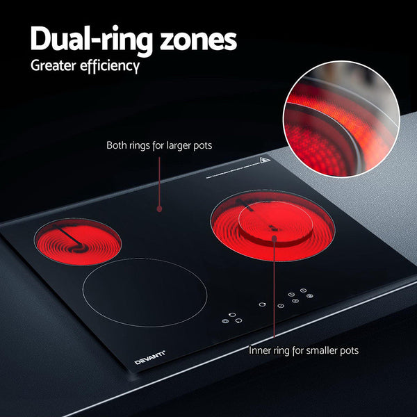 Devanti Electric Ceramic Cooktop 60Cm Kitchen Cooker 4 Burner Hob Touch Control 5200W Cooktops
