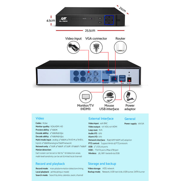 Ul Tech 1080P 4 Channel Cctv Security Camera System Security Cameras