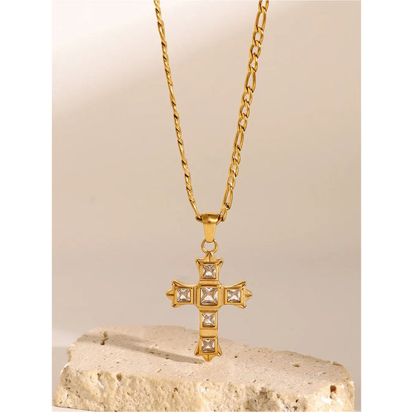 Veile Studios Stainless Steel Zircon Cross Pendant Necklace Necklaces & Pendants