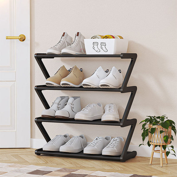 Z Shaped 4 Layer Shoe Organiser Space Saving Wall Corner Mount Stackable Adjustable Storage Shelf Shoe Organisers