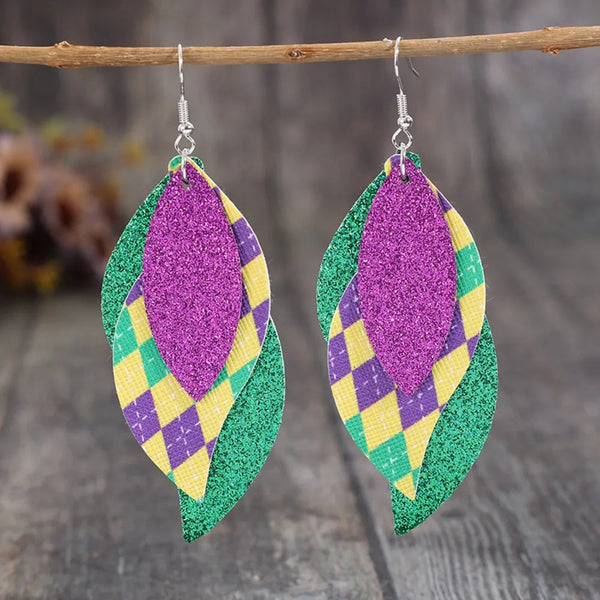 Pu Leather Leaf Dangle Earrings