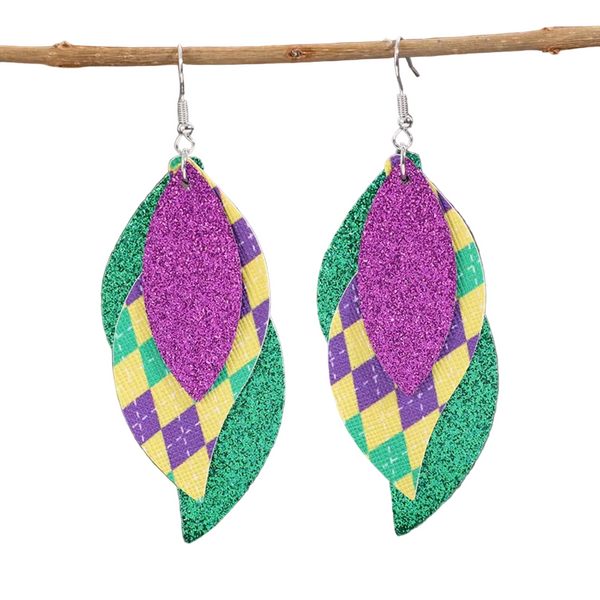 Pu Leather Leaf Dangle Earrings