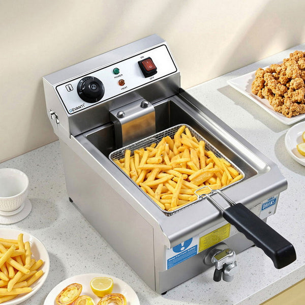 Devanti 3000W Electric Deep Fryer 10L Stainless Steel Fryer W/ Basket & Lid Deep Fryers
