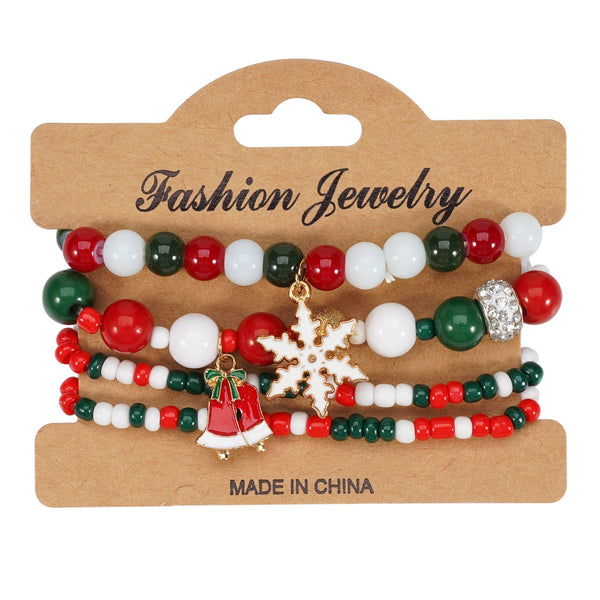 Christmas Bracelet Elastic Rope Snowman Snowflake Tree Santa Deer Hat Pendant Gift Bracelets