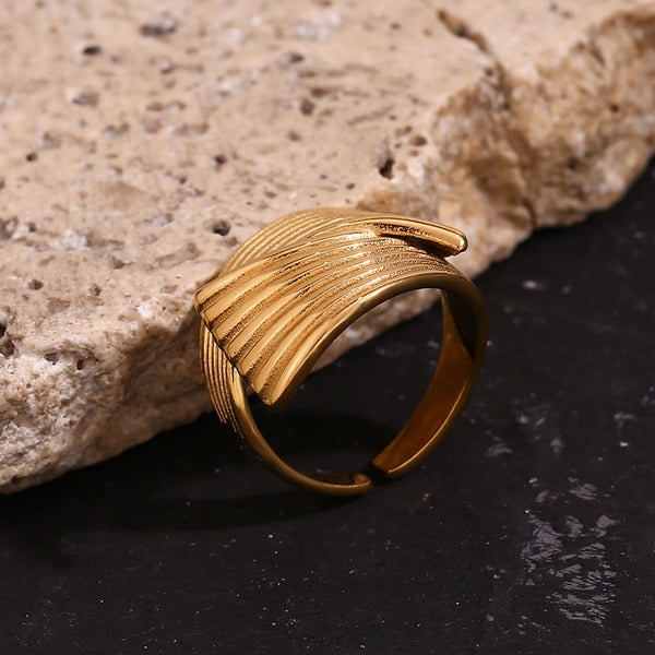 Veile Studios Retro Hand Decorated Geometric Fan Shaped Stripe Cross Ring For Women Rings