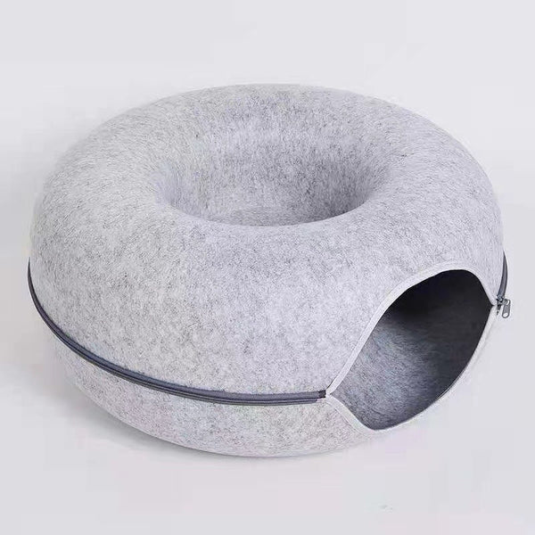 Felt Donut Cat Bed With Zipper Tunnel And Toy Double Layer Pet For Cats Pet Beds