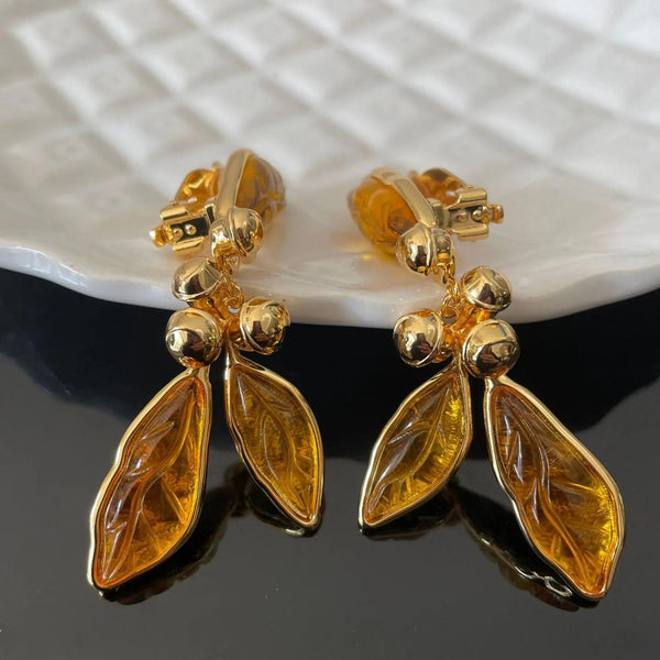 Veile Studios Retro Style Leaf Tassel Ear Clip Without Hole For Elegant Look Earrings