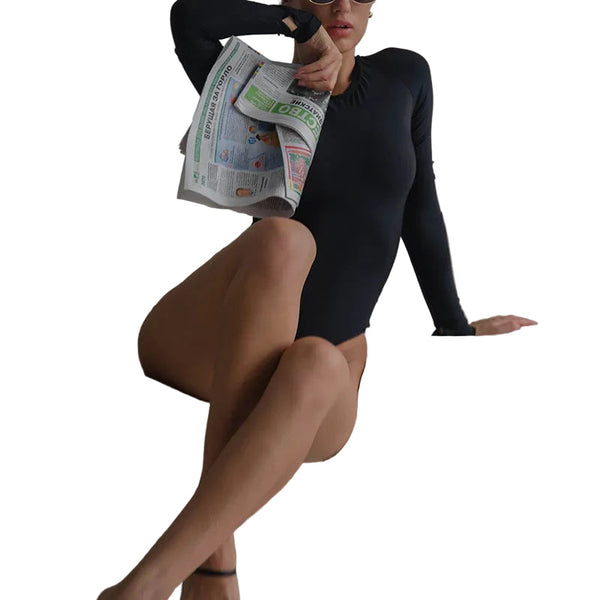 Round Neck Long Sleeve Fitted Solid Color  Jumpsuit Top For Women Jumpsuits Rompers & Playsuits