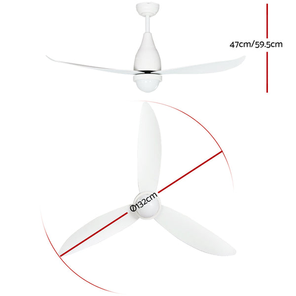 Devanti 52'' Ceiling Fan Dc Motor Led Light Remote Control White Ceiling Fans