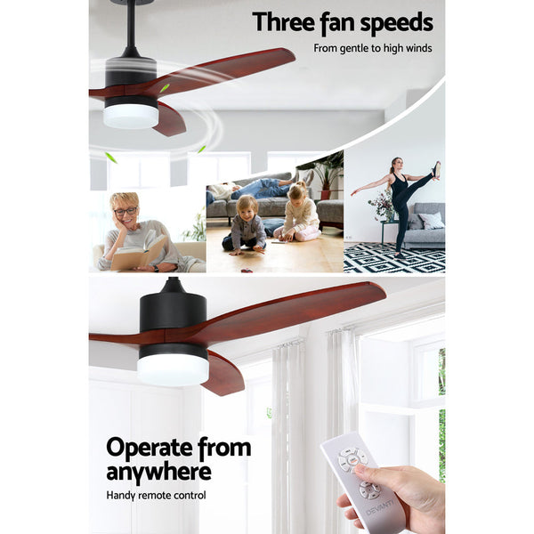 Devanti 52'' Ceiling Fan Ac Motor 3 Blades W/Light Dark Wood Ceiling Fans