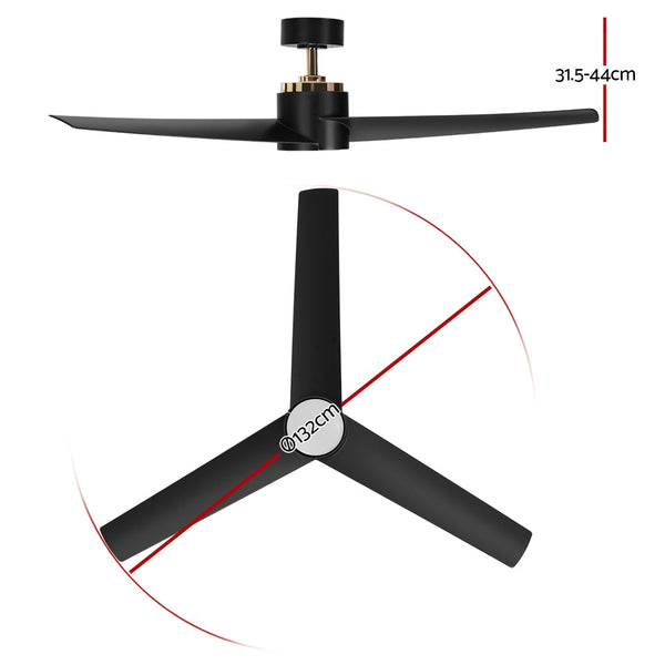 Devanti 52'' Ceiling Fan Dc Motor W/Light W/Remote Black Ceiling Fans