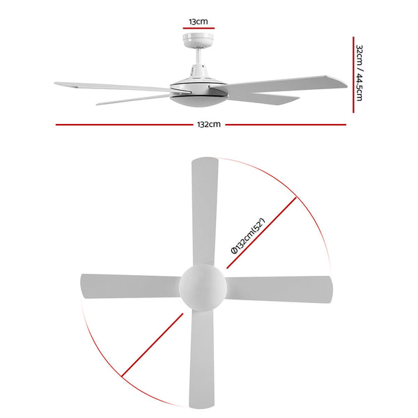 Devanti 52'' Ceiling Fan Dc Motor 4 Blades W/Remote White Ceiling Fans