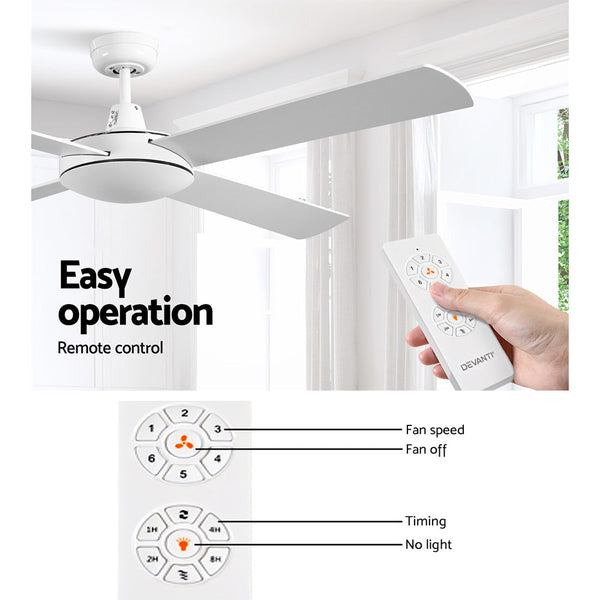 Devanti 52'' Ceiling Fan Dc Motor 4 Blades W/Remote White Ceiling Fans