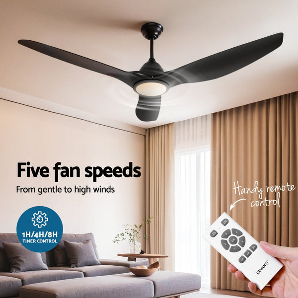 Devanti 64 Inch Ceiling Fan Dc Motor W/Light W/Remote Black Ceiling Fans
